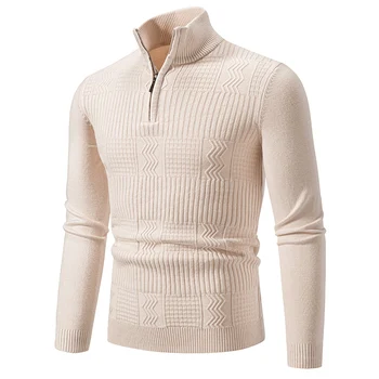 Autunno inverno nuovi uomini mezza cerniera pullover lavorati a maglia moda Slim Fit maglione uomo Casual collo a lupetto caldo maglione lavorato a maglia pullover 1