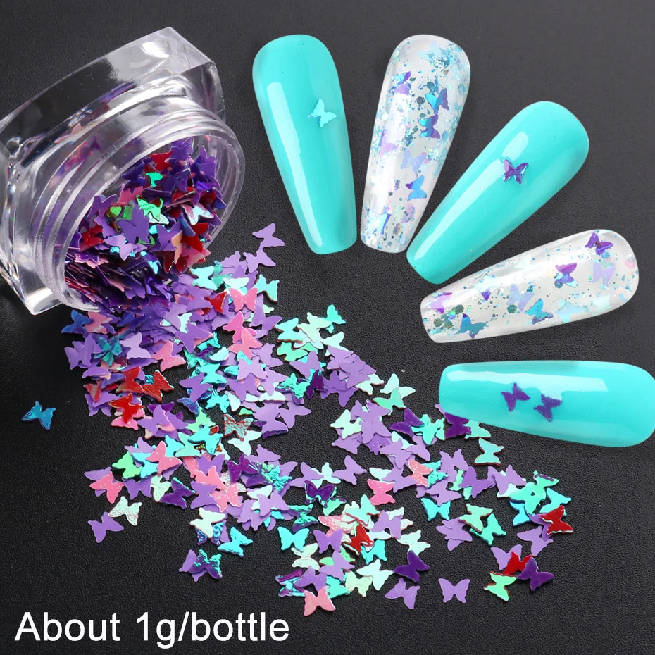 Holographic Mirror Butterfly Nail Sequins Ultra-thin Flake Nail Glitter Gold Pink Rainbow Gel Polish Manicure Decoration SAHSH