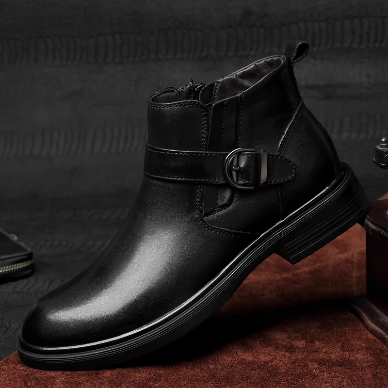 Winter Boots New Luxury Brand Plus Hair Men Boots High Top Crocodile Leather Shoes Men Business Ankle Leather Snow