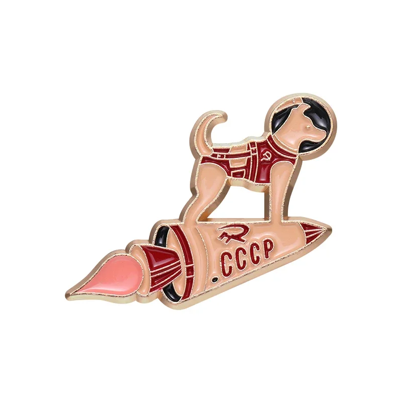 Retro Hund Rakete Emaille Pin Tier Abzeichen Brosche Astronaut Schmuck Benutzerdefinierte Freunde Zubehör Großhandel Revers Hut Hemd Geschenk