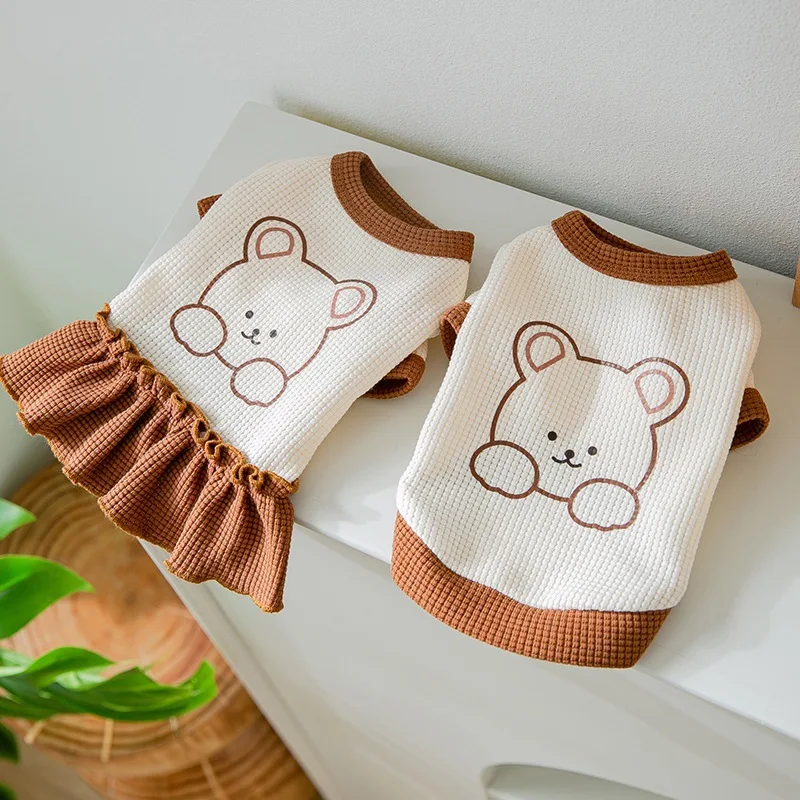 Cute Pet Teddy Bichon Small and Medium-sized Dogs Cats Embroidered Skirt T-shirt Pomeranian Bottom Layer Shirt Clothing Supplies