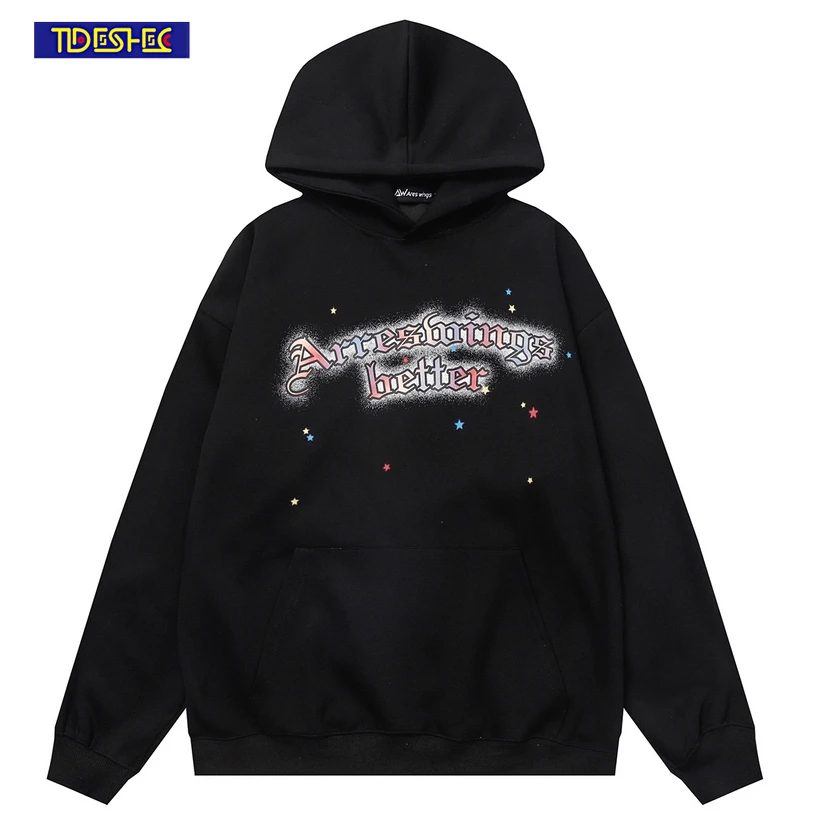 

Winter Men Oversized Pullover Harajuku Casual Cotton Hooded Sweatshirts Hip Hop Colorful Letter Pattern Print Streetwear Hoodies