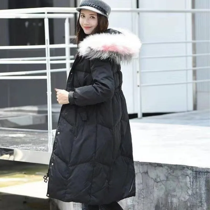 

2023 New Women Down Jacket Winter Coat Female Big Fur Collar Size Parkas Medium StyleOutwear Thickening and Loose Overcoat