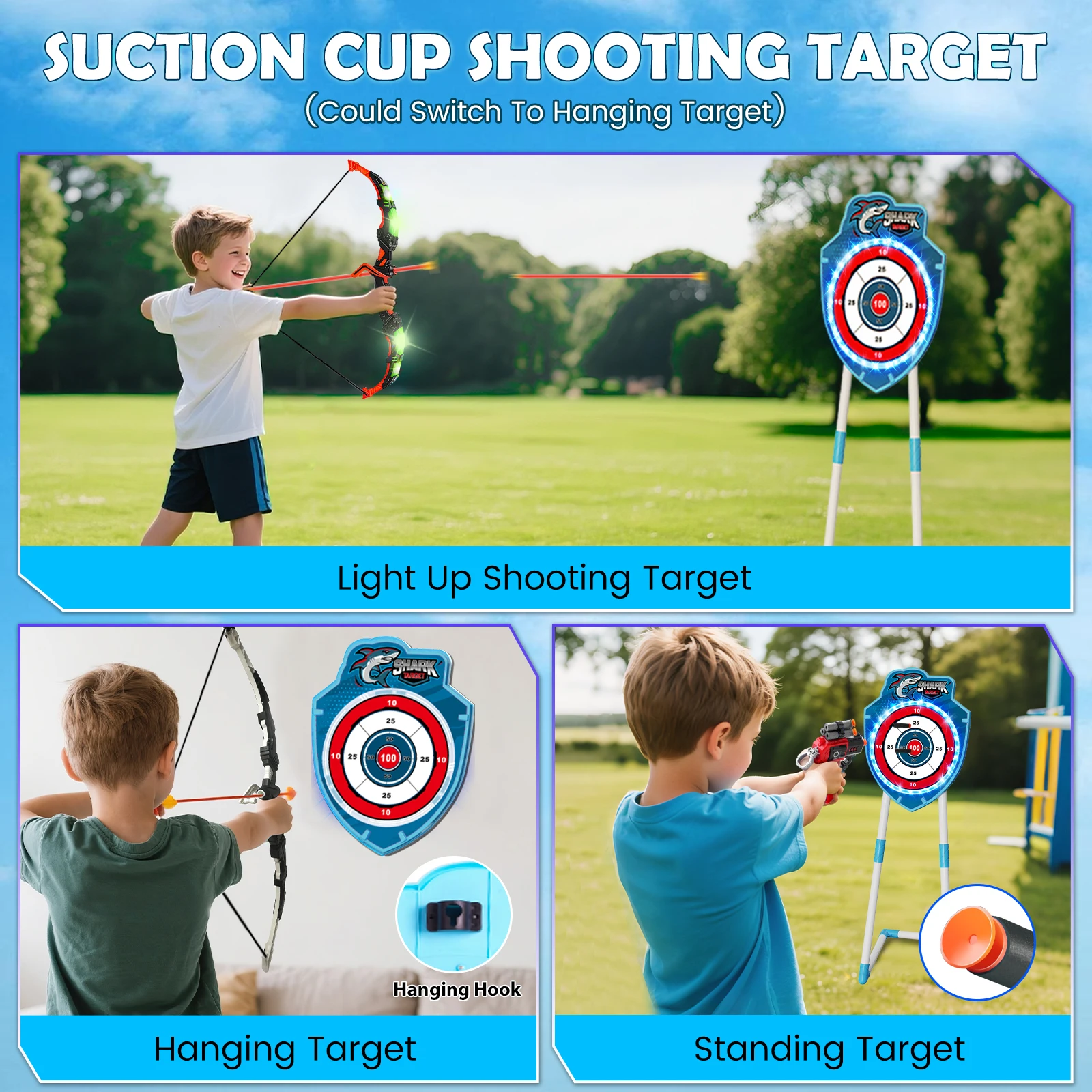 VATOS Night-Light Bow Arrow Guns Toy For Kids Archery Stand Target Board Indoor Outdoor Game Toys Boys Girls Christmas Gift_voghion.com