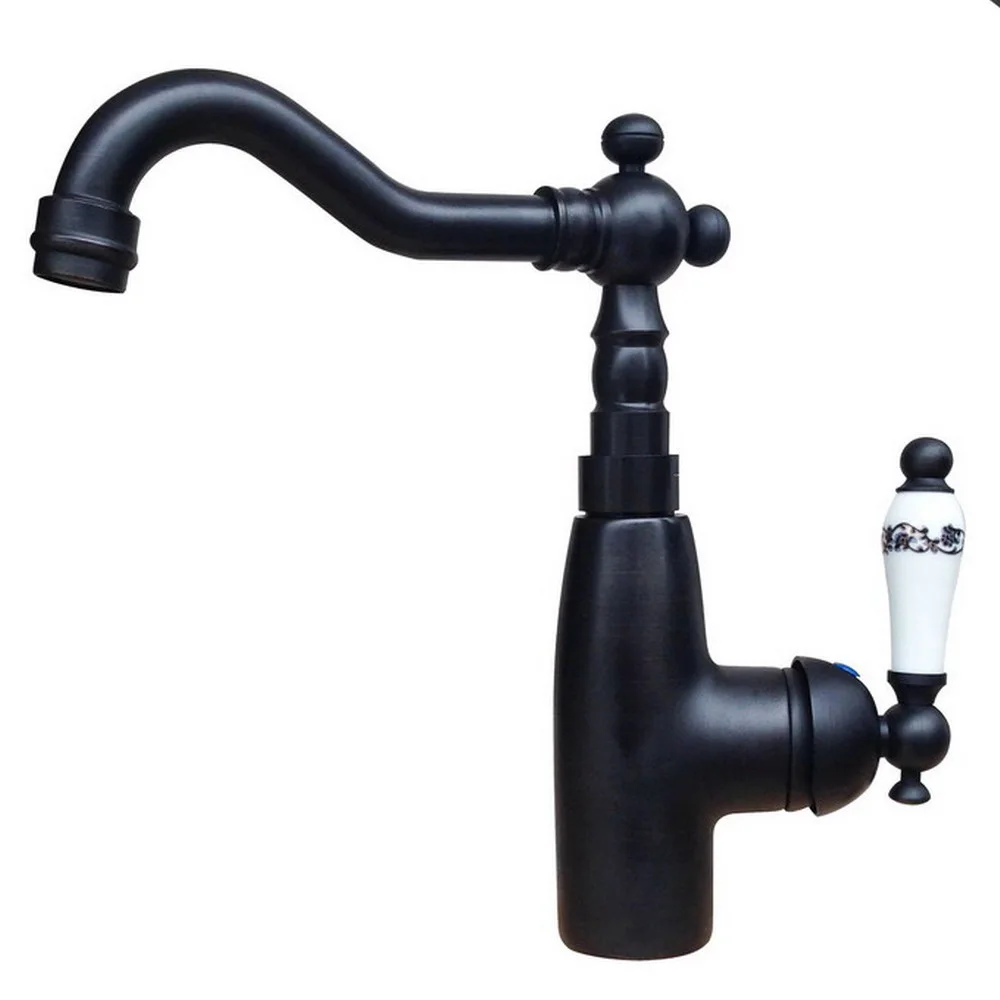 

Black Oil Rubbed Brass Bathroom Faucet Single Handle Basin Mixer Sink Taps Cold / Hot Water Faucets Lsf108