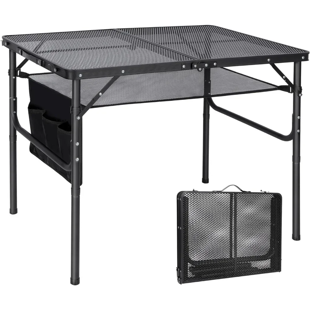 Folding Grill Table,Aluminum Portable Grill Stand Table for Outdoor Camping Picnic BBQ Lightweight, Adjustable Height, 36''x24'