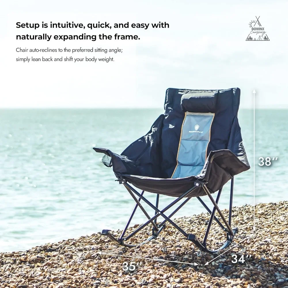 Oversized Rocking Camping Chair, Fully Padded Patio Chair with Side Pocket and Carry Bag, High Back Portable Lawn Recline 6