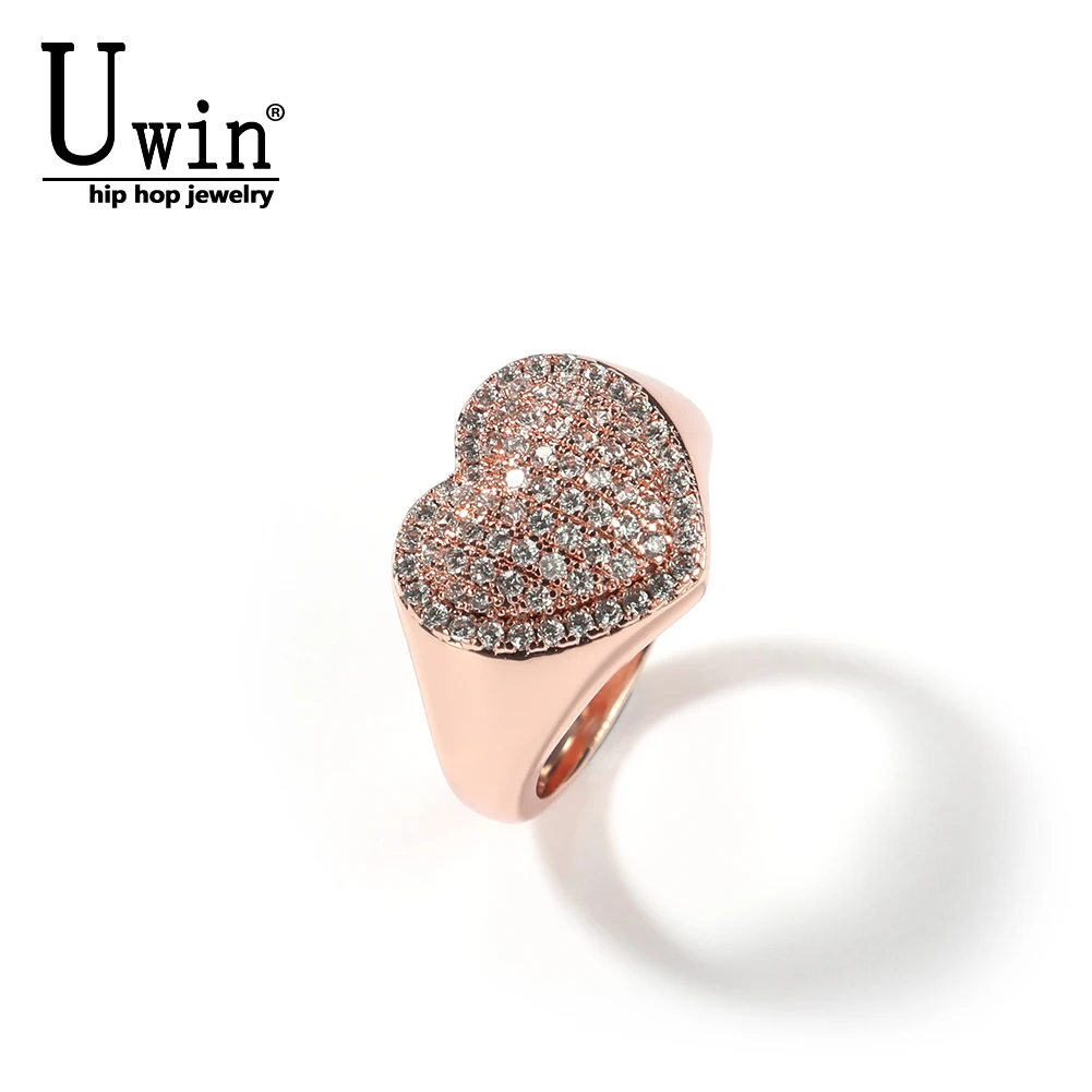 

UWIN Heart Rings Rose Gold Color Luxury Fashion Cubic Zircon AAA Full Bling Iced Out Rings Hiphop Jewelry Gift Drop Shipping