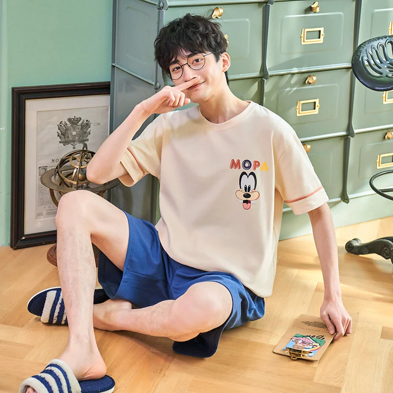 2022 New Men's Straw Pure Cotton Short Sleeved Shorts Run!  Summary  Version Leisure Loose Large Size Home Clothes Suit