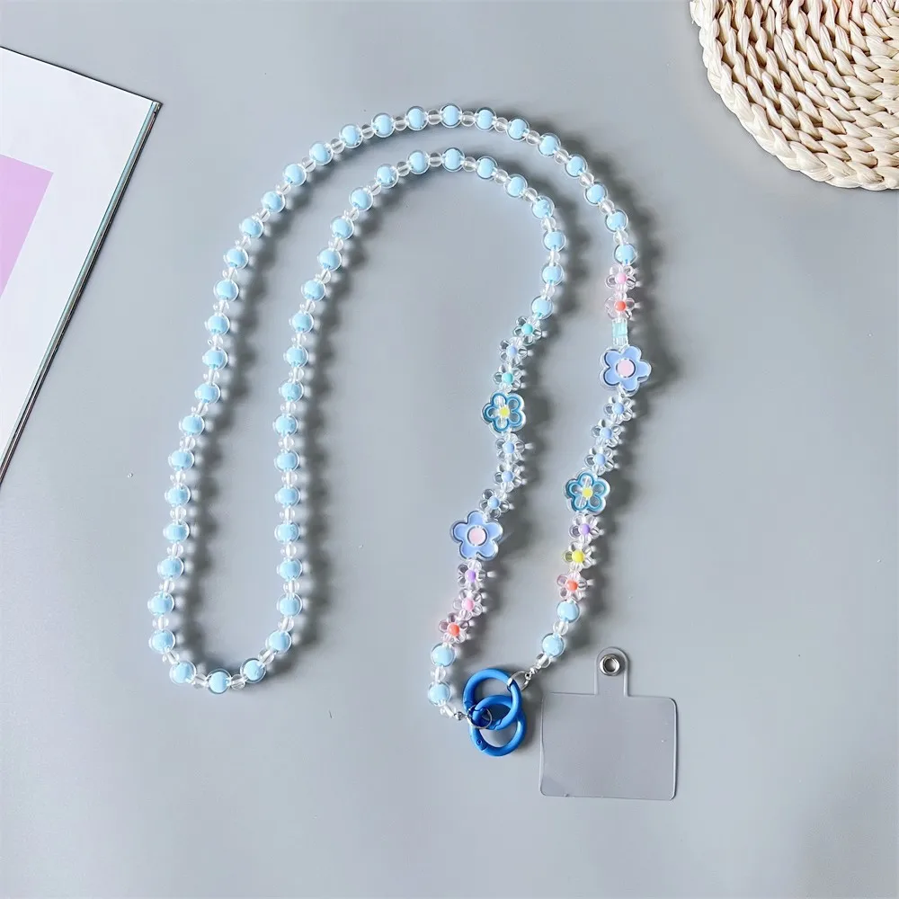 Long Crossbody Mobile Phone Lanyard with Small Flower Bead Pendant