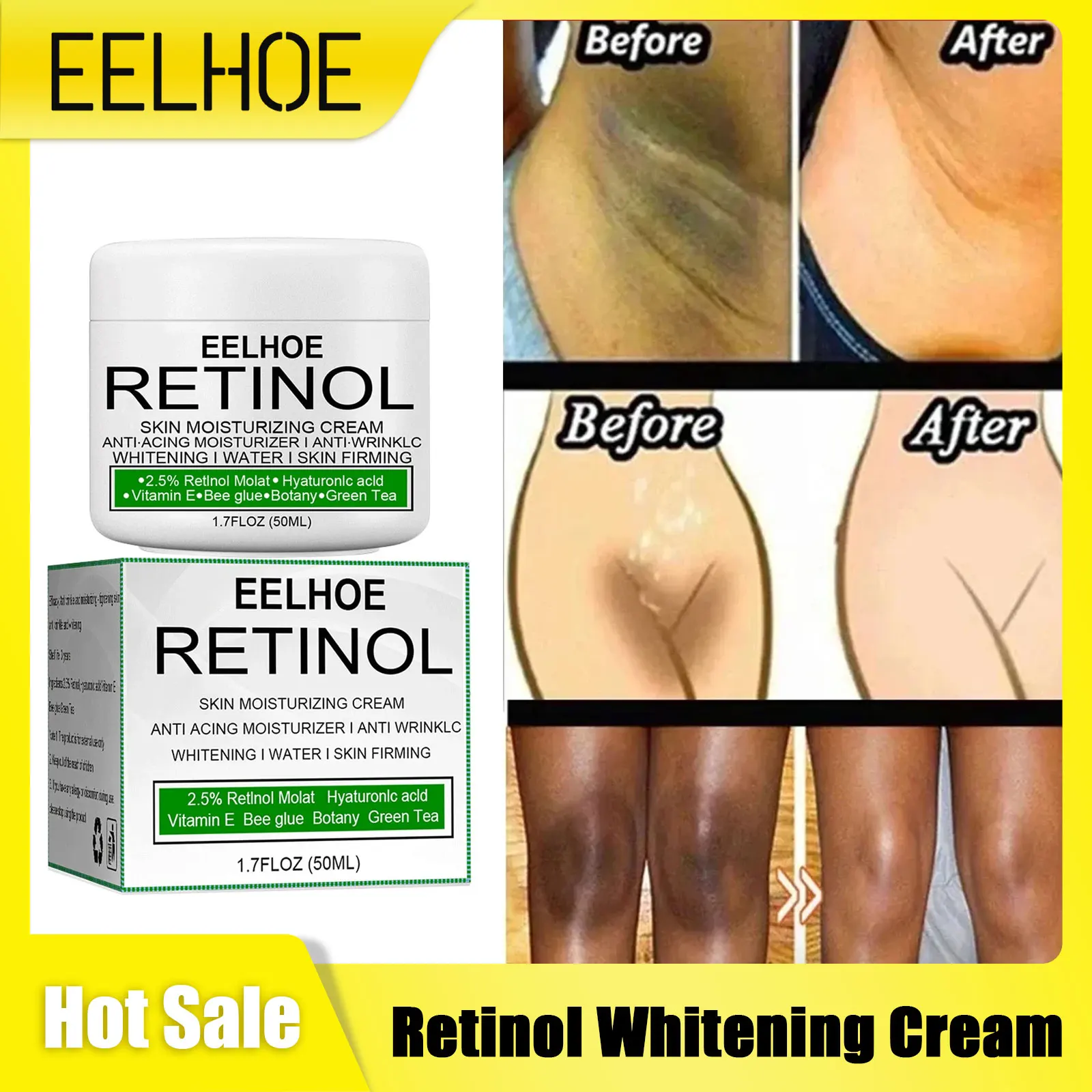 Retinol Whitening Cream for Private Part Brighten Dark Skin Permanent Bleaching Lotion for The Whole Body Underarm Knee Buttocks