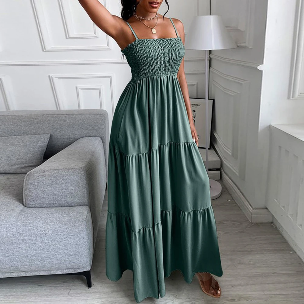 Dress Women 2021 New Arrive Summer Solid Color Strap Sexy Fashion Casual Long Dresses | Женская одежда