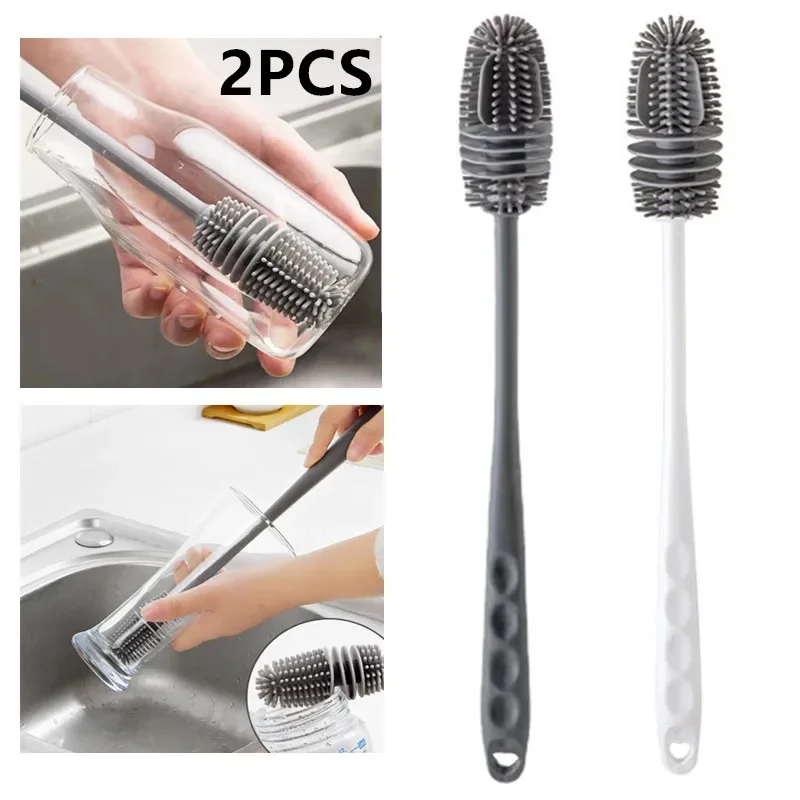 Silicone Cup Brush Milk Bottle Cleaning Brush Long Handle Water Bottles Cleaner Glass Cup Cleaning Brush Kitchen Cleaning Tools