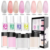 Dip Powder Nail Kit Starter 4 Nude Sheer Powder Semi-transparent Dipping + 4 Steps Beginner Gel Base Top Coat Activator 1