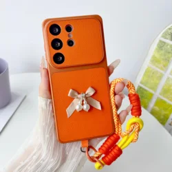 Elegant Pearl Bow Knot Wrist Lanyard Phone Case Cover - Galaxy A27 (Orange)