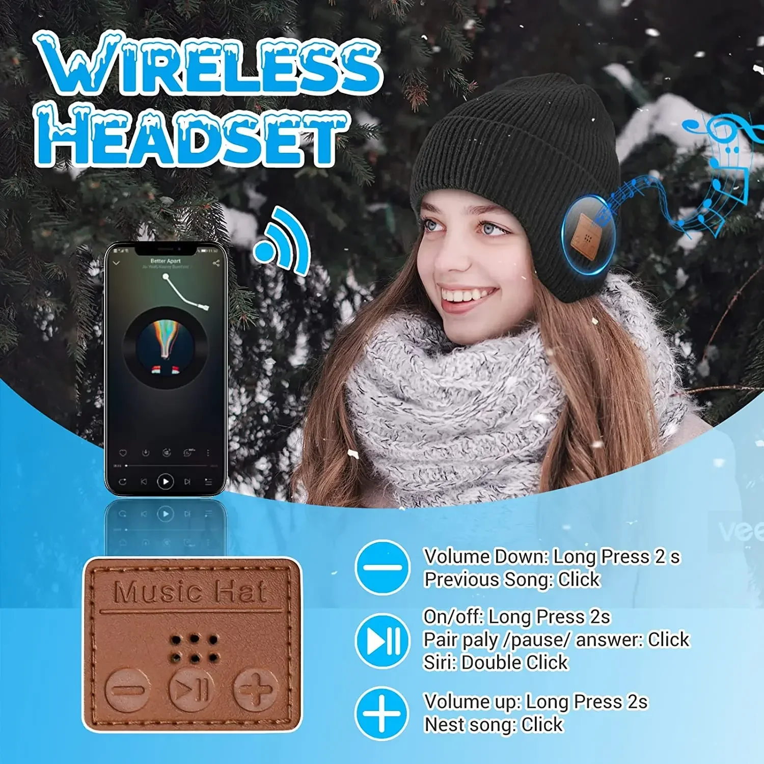 Gorro de punto con Bluetooth y auriculares inalámbricos, gorro de invierno con micrófono incorporado y altavoces, tecnología única, regalos, embutidores de medias