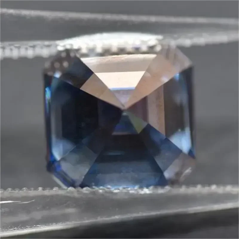 

With GRA Certificate Sapphire Blue Color Asscher Cut Moissanite Stone Advanced Jewelry 0.5CT-5CT Pass Diamond Tester