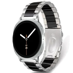Elegant Ceramic and Metal Watch Band Bracelet - Premium Design Wristband - Galaxy Watch 8 44mm (Silver black)