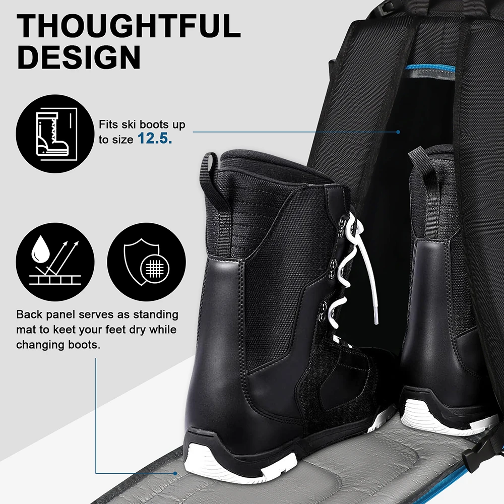 Travel Ski Boot Bag Backpack 50L Large Capacity Waterproof for Snowboard Boots Helmet Goggles Hang Skis Dry Wet Separation 4
