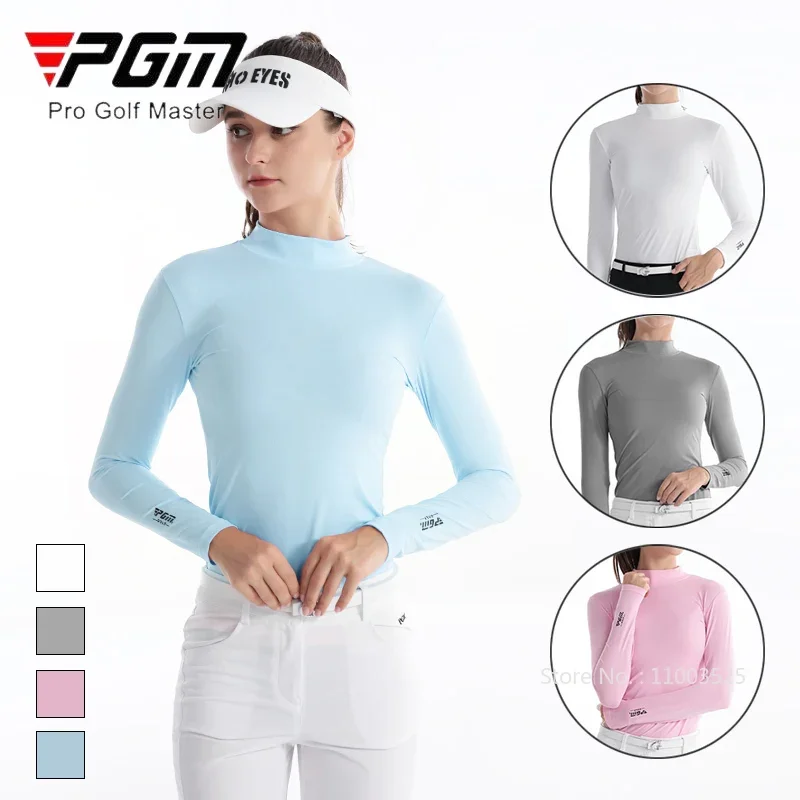 Pgm Golf Women Summer Ice Silk Shirt Long Sleeved Anti-UV Cool Tops Breathable High Elasticity Underwear Causal Sports Tops