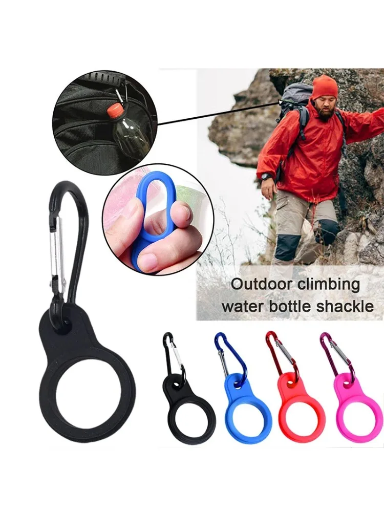 Description Picture 3 of item1PC High Quality Aluminum Sports Kettle Buckle Outdoor Carabiner Water Bottle Holder Rubber Buckles Hook Camping Hiking Tool