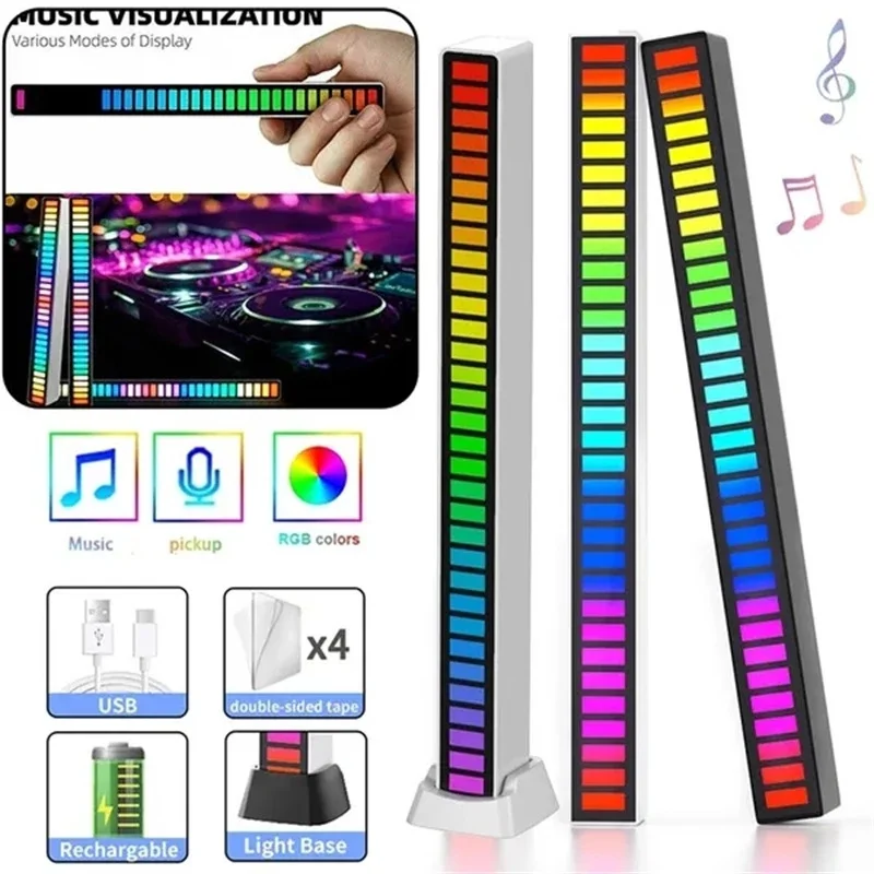 

32LED Strip Pickup Rhythm Light RGB Colorful Tube Sound Activated USB Rechagerble Music Atmosphere Light Bar Ambient Night Light