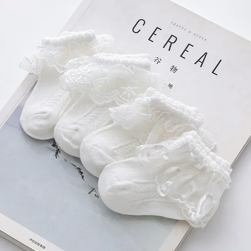 4 Pairs of Spring/Summer Korean Fashion Children's Lace Baby Loose Mouth White Mesh Thin Dance Girl Princess Socks