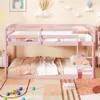 Solid Wood Twin Over Twin Bunk Bed Frame with Full Guardrails & Integrated Ladder, Floor Twin Bunk, Children Beds 3