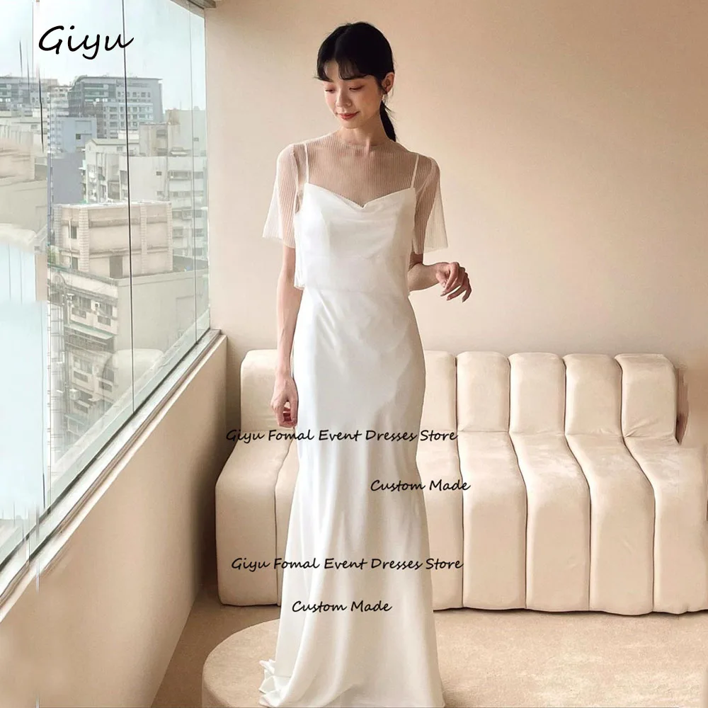 

Giyu Mermaid Trumpet Simple Korea Wedding Dress Photoshoot Bow V-Neck Spaghetti Strap Floor-length 웨딩드레스 Evening Gown Dress