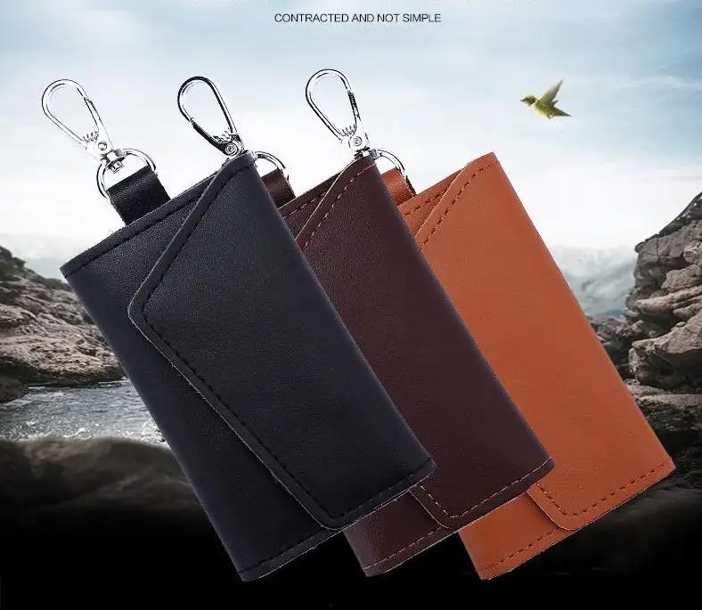 Genuine Leather Keychain Men Women Key Holder Organizer Pouch Cow Split Car Key Wallet Housekeeper Key Case Mini Card Bag A-001