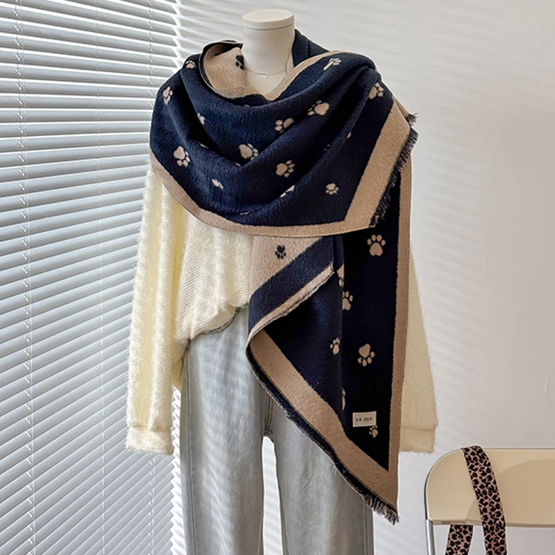 2025 Women's Luxury Brand Cashmere Winter Shawl - Cute Allover Print with Tassels Pashmina Wrap Bandana