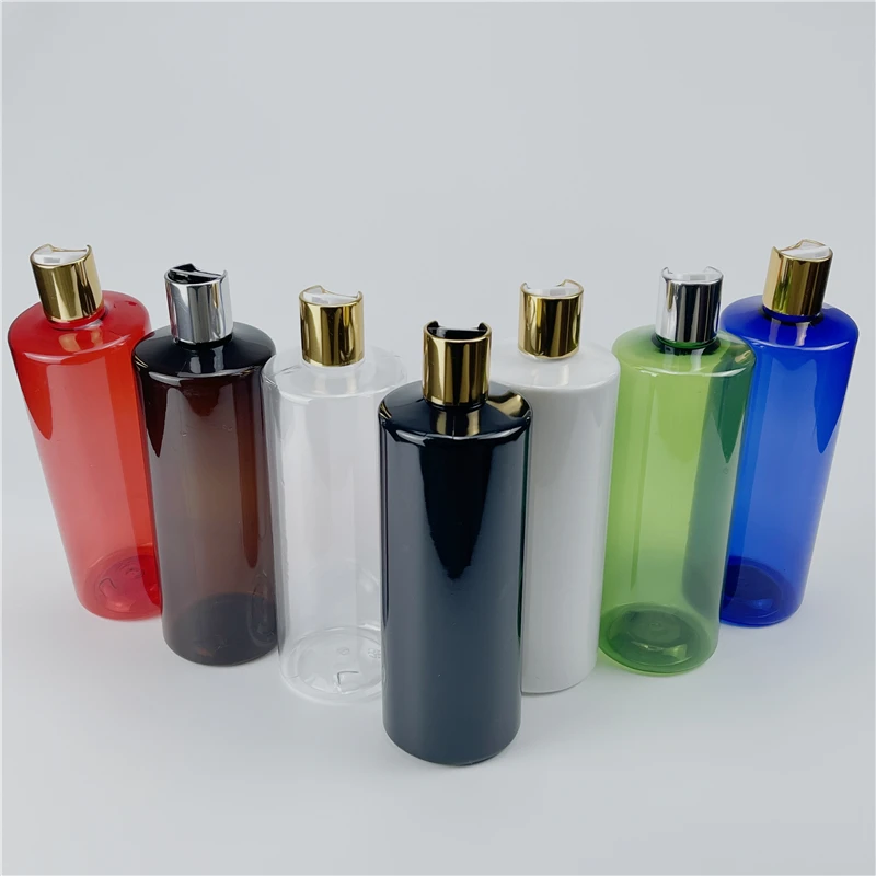 Multicolor 500ml x 12 Empty Plastic Shampoo Bottle With Gold Silver Disc Top Cap 17oz PET Essential oil Cosmetic Packing Bottles 10pcs lot sublimation blank 500ml coke cup mug staniless steel bottle with nozzle printing by dye mug press