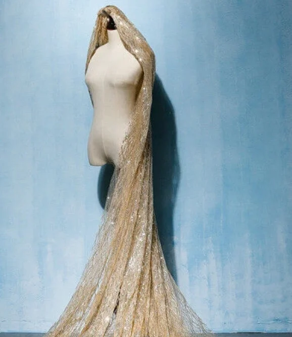 Bridal Veil Gold 3Meters Long Luxurious Cathedral Train Shiny Bling Bling Sequins Bridal Accessories