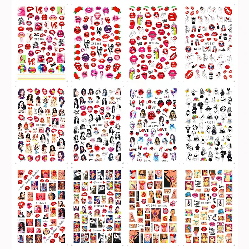 3D Sexy Hot Lips Girl Slider Self-adhesive Nail Art Water Transfer Stickers Manicure Nail Art Stickers Decoration Accessories nail stickers nail art decoration nail decals
