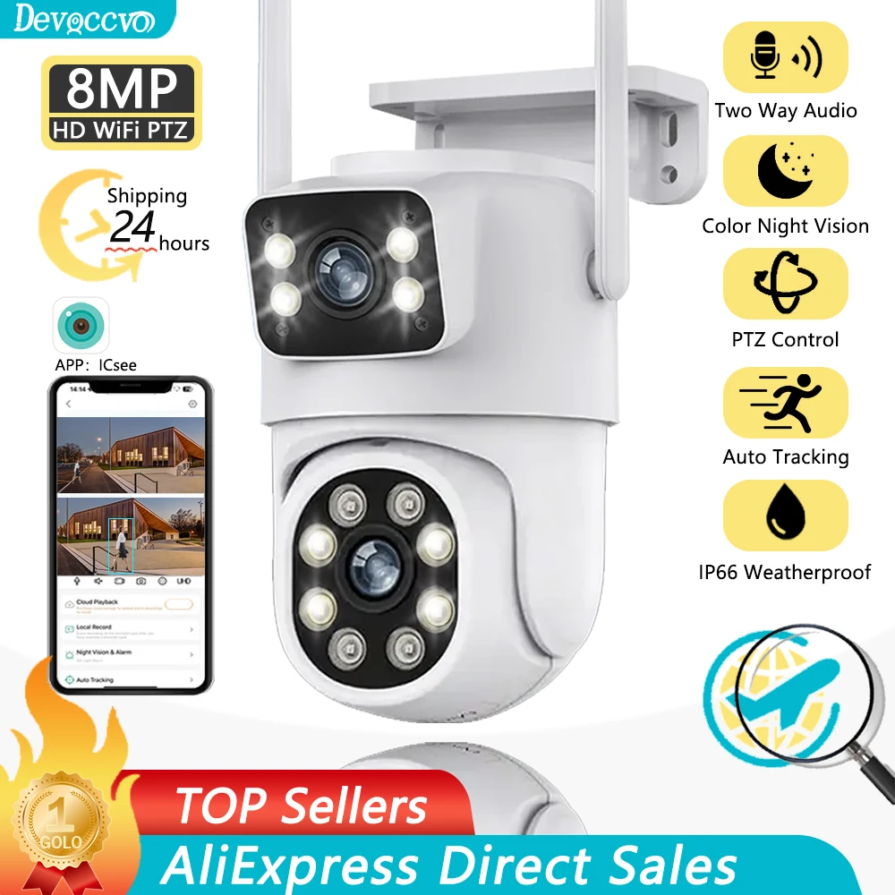 

8MP PTZ WiFi Camera Dual Lens Auto Tracking Ai Human Detection CCTV Video Outdoor Surveillance Camera Security IP Cameras ICSee