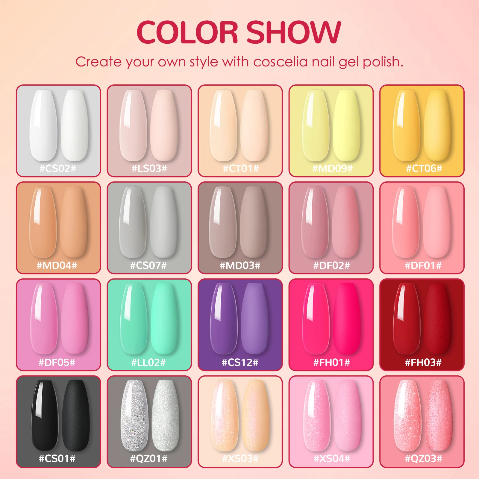 Coscelia 20PCS 7ML Nail Gel Polish Set with 36W Nail Lamp French Nail Sticker Base Top Coat Colorful Nail Cleaner Brush Nail Art 2