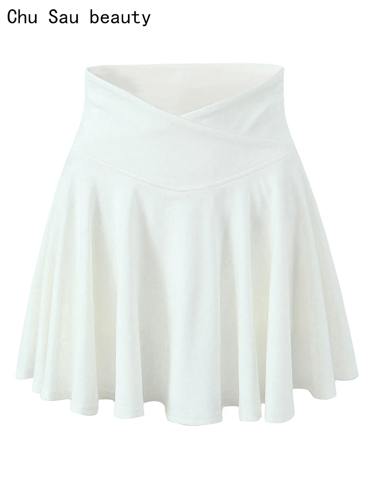 

Chu Sau beauty 2024 Women Fashion Hot Sweet V-wasit Elastic Mini Skirt Chic Sexy Slim Short Skirts Street Style High Wasit Skort