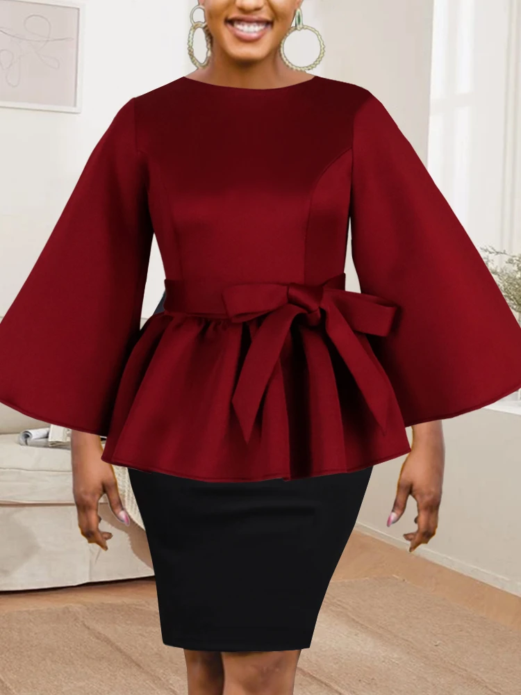 Blusas de fiesta de manga larga con Peplum para Tops con cinturón, camisas elegantes a la moda de África para mujer, ropa nueva para mujer 2022|Blouse| - AliExpress