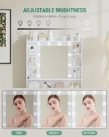 Туалетный столик с зеркалом, туалетный столик с полками и 2 ящиками для спальни, гостиной, регулируемой яркости — изображение 5