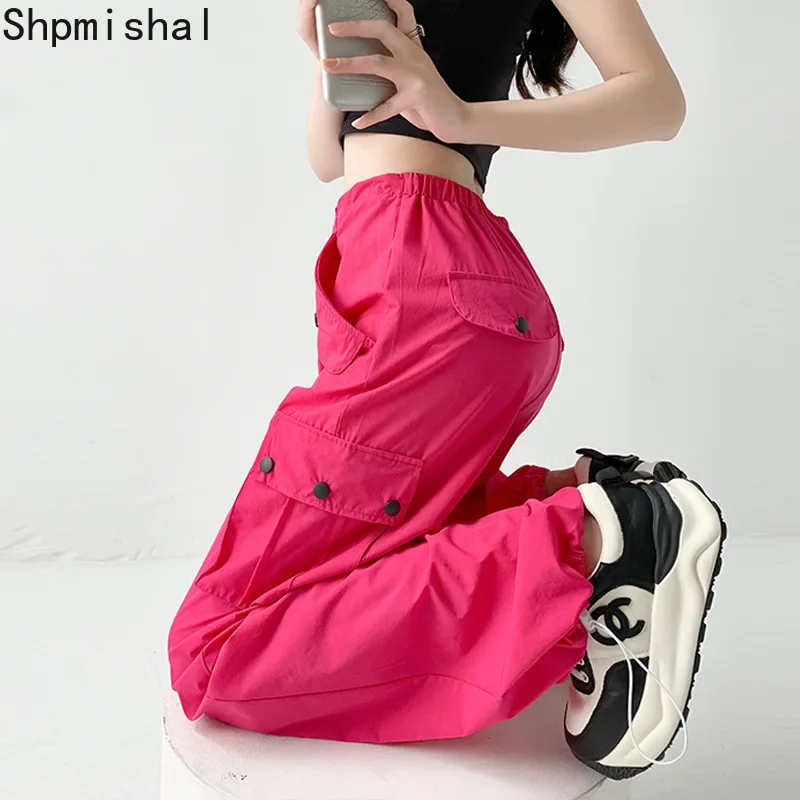 

Shpmishal Korean Fashion Spicy Girls' Workwear Pants Women's Summer High Waist Wide Leg Loose Relaxed Quick Dried Sports Pants