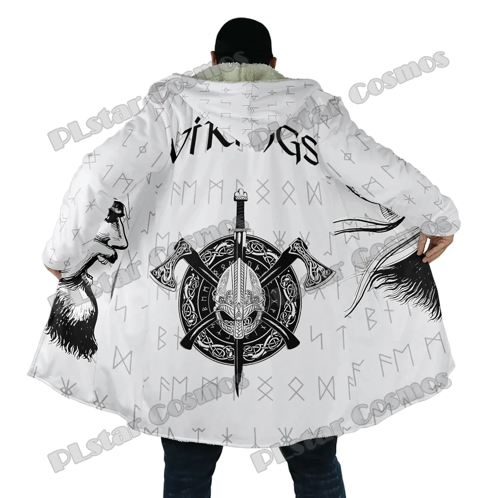 Space Eagle and Wolf Tattoo 3D Printed Men's Sherpa Hooded Cloak Winter Unisex Casual Thick Warm Hooded Capes Outerwear PF143