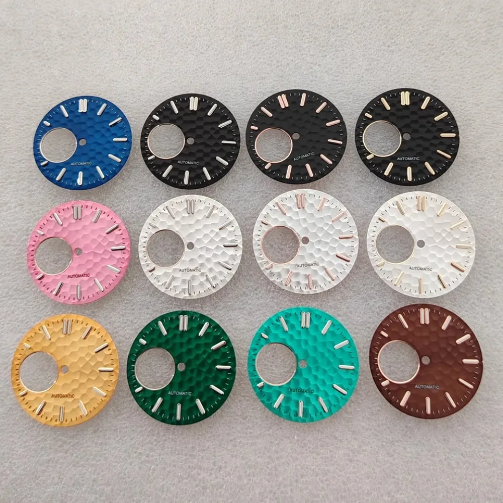 Hammered Texture 28.5mm Watch Dial with Green Luminous Accents