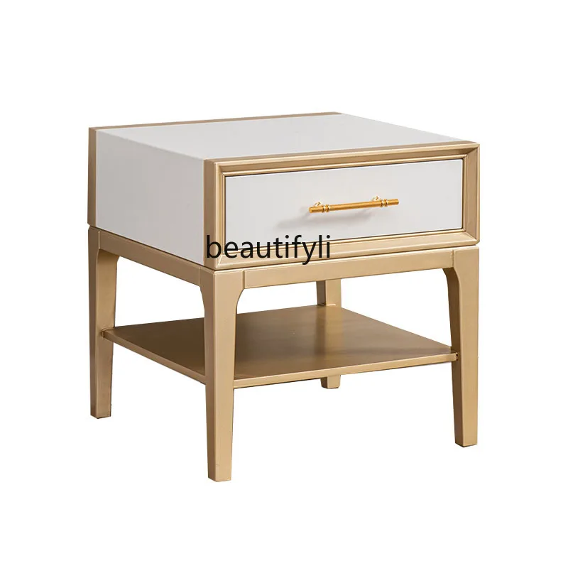 

American Light Luxury Solid Wood Living Room Champagne Gold Frame Small Coffee Table Small Apartment Type Corner Side Table