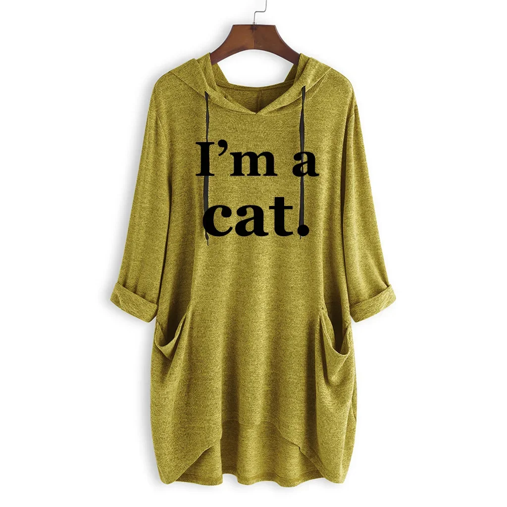 Women Long Sleeve Knit Hoodie Pullover Sweatshirt Loose Casual Top Irregular Hem