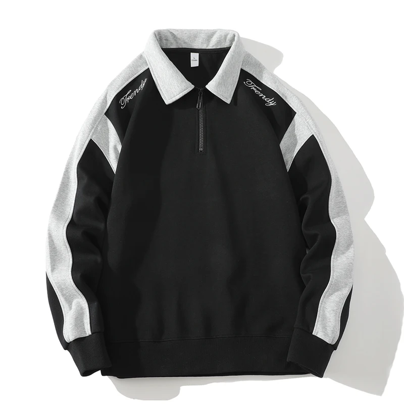 Men's Hoodie Spring Autumn 2023 New Fashion Stand Collar Trendy Patchwork Printed Letter Pullover Loose Long Sleeve T-shirt Tops