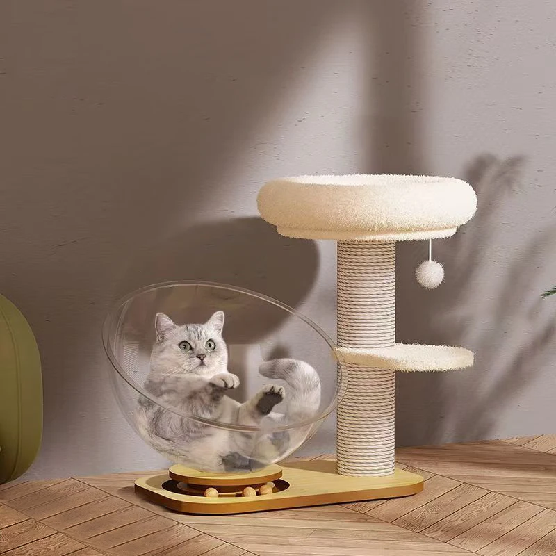 Customized Indoor Cat Climbing Frame By Furniture Manufacturer Cat Tree Scratcher With Spacecraft & Claw Pole-Pet Products OEM_voghion.com