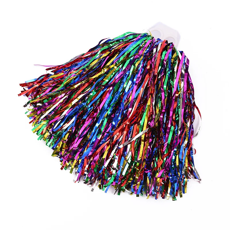 25g 50g 100g Plastic Handle Cheering Cheerleading Colorful Metallic Rainbow Pompoms Cheerleader Flower Foil Pom Poms