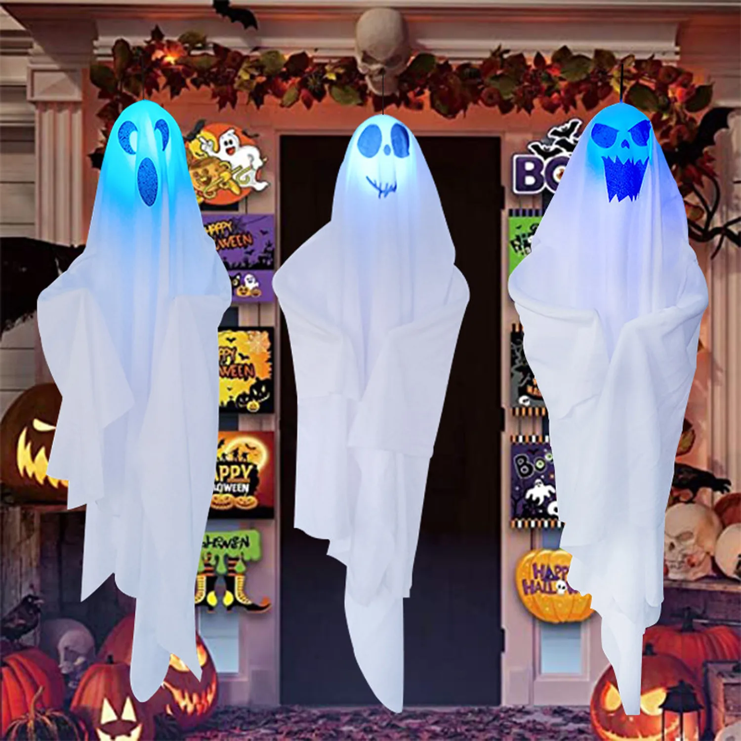 

3 Pack Light-Up Halloween White Hanging Ghost Decorations,27.5in Hanging Ghosts For Trees, Outdoor Ghost Halloween DéCor