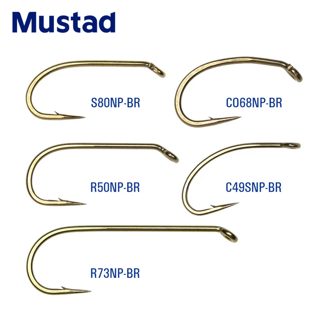 Mustad 100pcs Bronze Finish Caddis/Eggs/Nymph/Streamer/Dry/Wet Signature  Fly Tying Fishing Hook Micro Barb Ringed Eye Forged