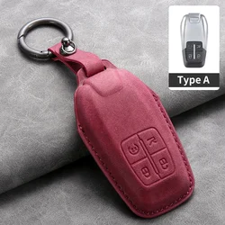 Premium Leather Car Key Case Cover - Luxury Auto Keyshell Protector & Keychain Accessories (Red A)